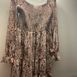 Floral Brown Long Sleeve Dress
